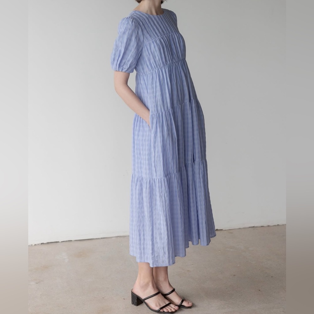 Mod Ref Light Blue Tiered Maxi Dress